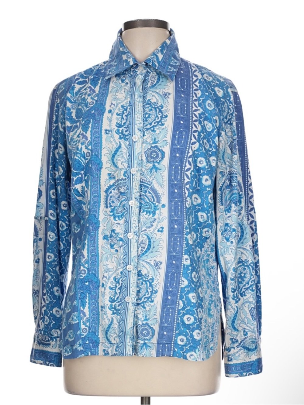 Finley Fitted Tabby Porcelain Print Button Down Shirt  Large